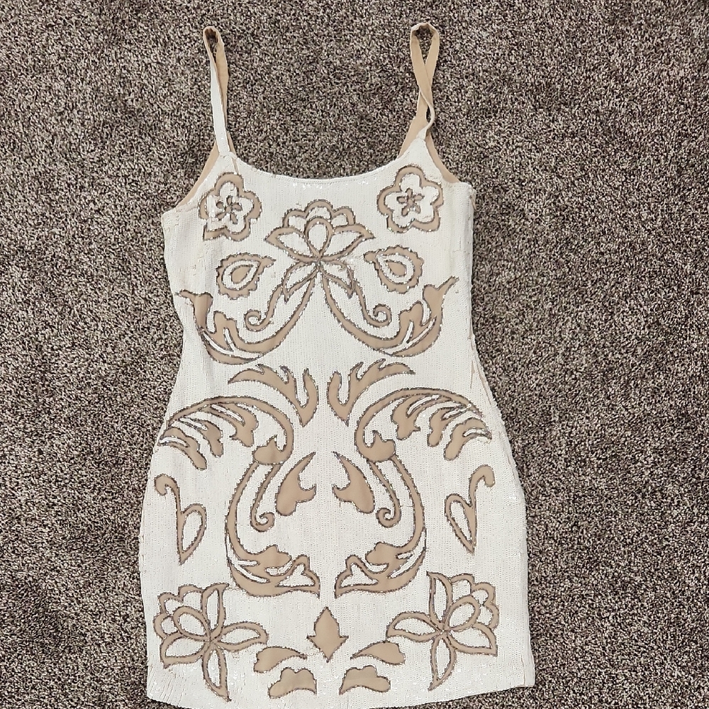 Needle & Thread Beige and White Mini Dress